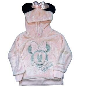 Disney Junior size 2T Minnie Mouse sweatshirt hoodie ears jacket pink Sherpa
